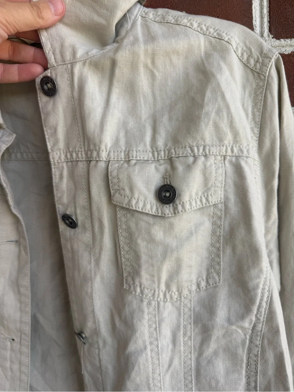L.L. Bean Cotton Linen Blend Cream Trucker Jacket / Jean Jacket Style